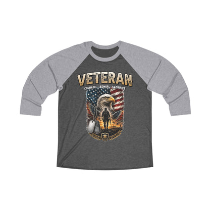 Veteran 3/4 Raglan Tee — Courage, Honor, Sacrifice Patriotic Eagle & Flag Design