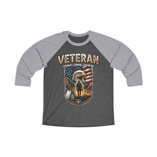 Veteran 3/4 Raglan Tee — Courage, Honor, Sacrifice Patriotic Eagle & Flag Design