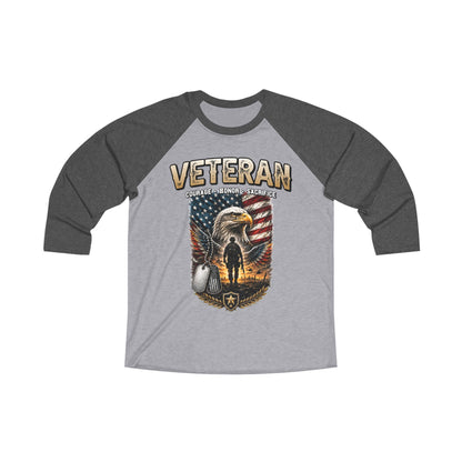 Veteran 3/4 Raglan Tee — Courage, Honor, Sacrifice Patriotic Eagle & Flag Design