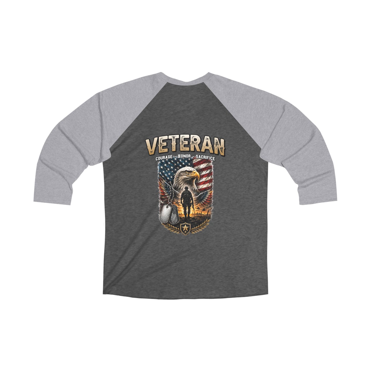 Veteran 3/4 Raglan Tee — Courage, Honor, Sacrifice Patriotic Eagle & Flag Design