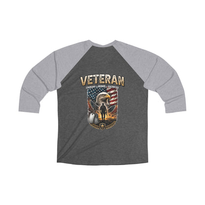 Veteran 3/4 Raglan Tee — Courage, Honor, Sacrifice Patriotic Eagle & Flag Design