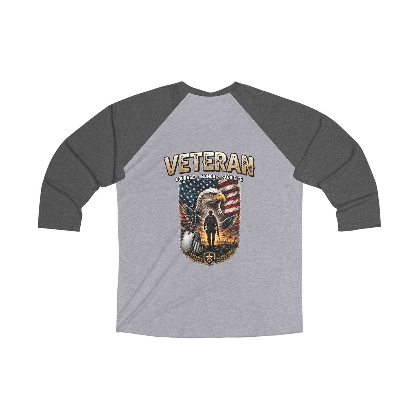 Veteran 3/4 Raglan Tee — Courage, Honor, Sacrifice Patriotic Eagle & Flag Design