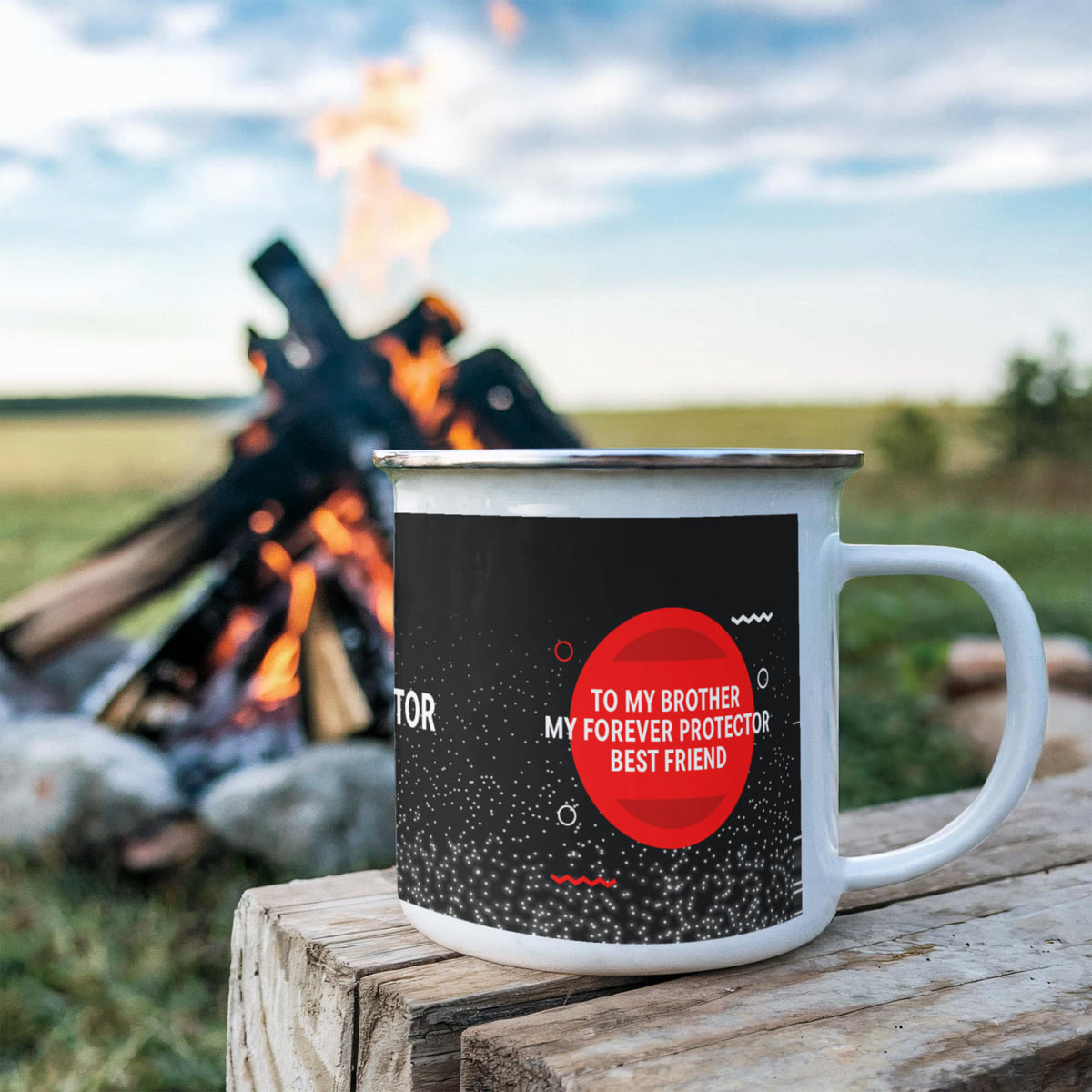 12oz Enamel Camping Mug - To My Brother My Forever Protector Best Friend