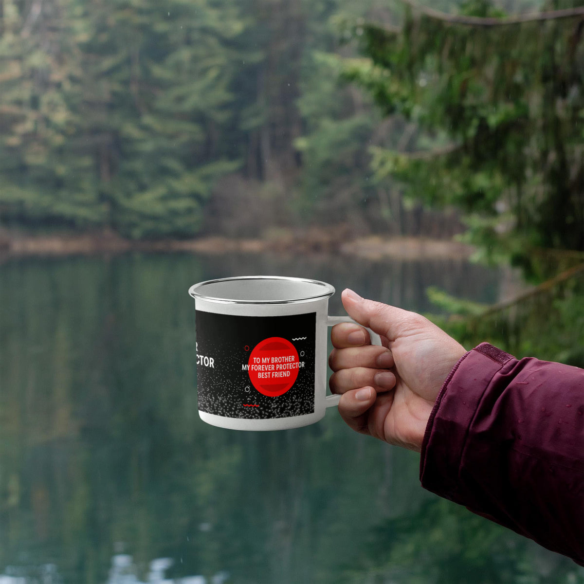 12oz Enamel Camping Mug - To My Brother My Forever Protector Best Friend
